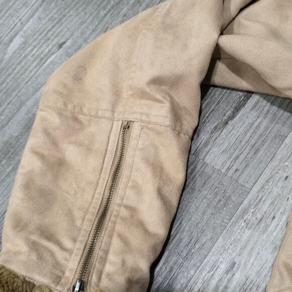 Guess Tan Full Zip Up Jacket Inside & Collar Lined Brown Faux Fur Juniors Winter - Picture 4 of 9